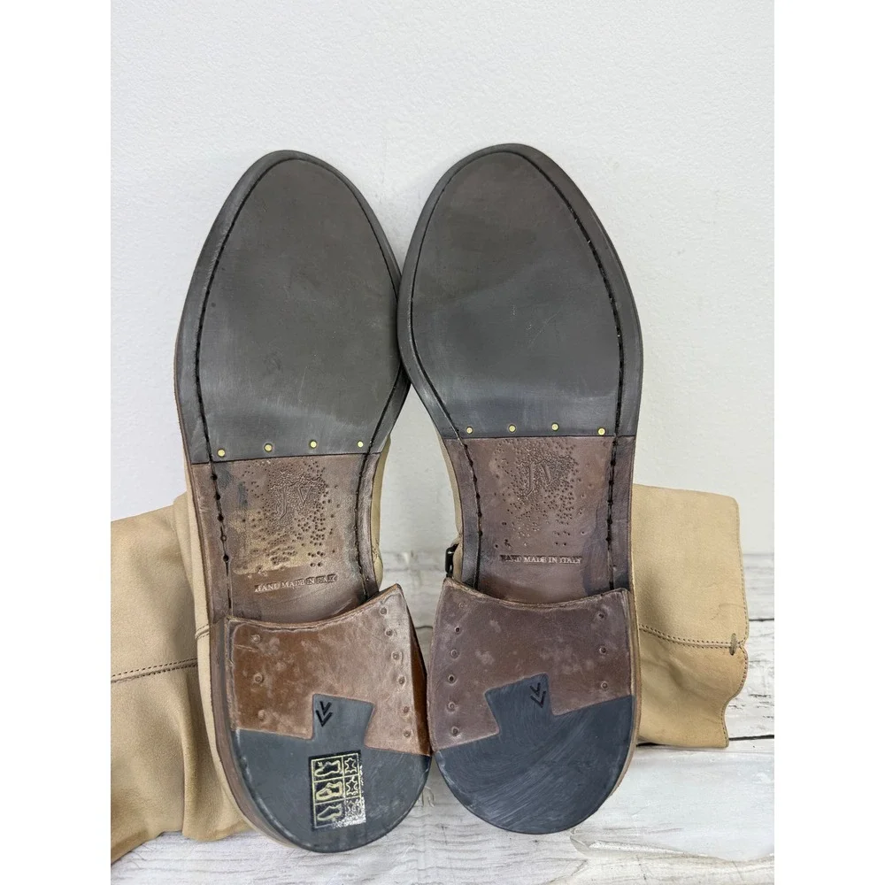 John Varvatos Tan Leather Slouchy Side Zip Ankle Boots Wood Heel